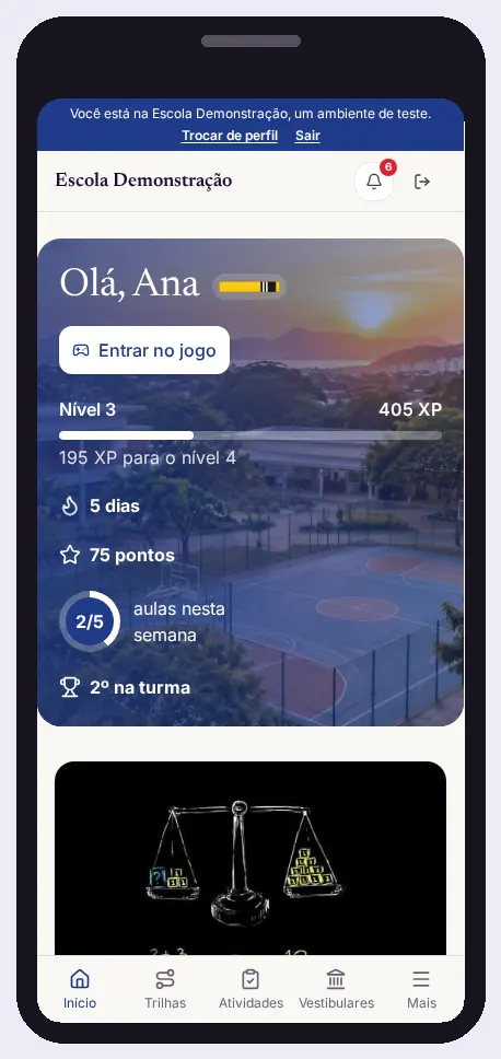 Início real do aluno no celular