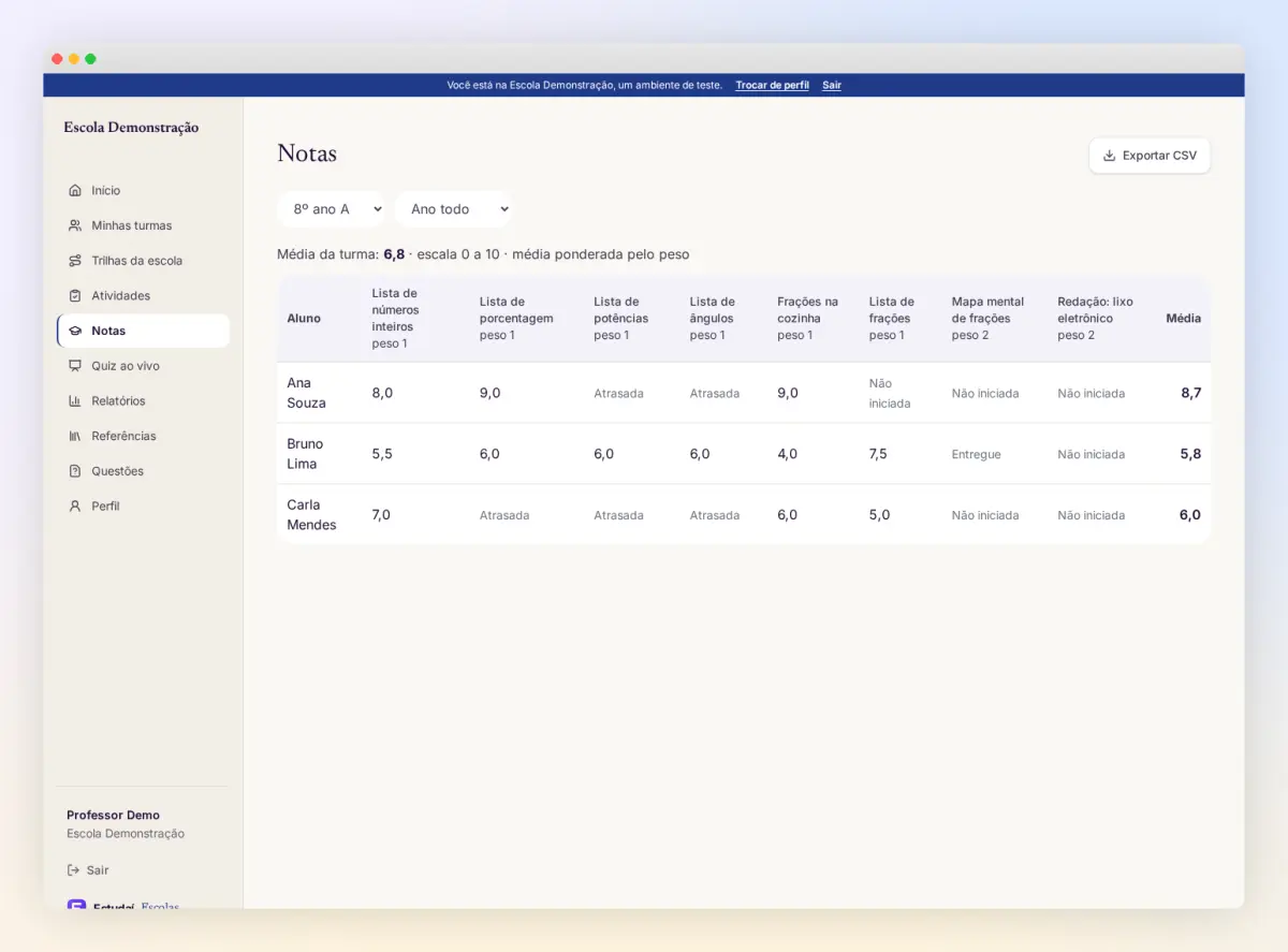Portal real de notas